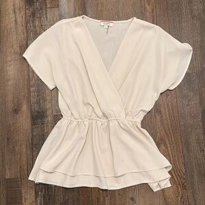 V Neck Cream Colored Blouse by Andree Size Small